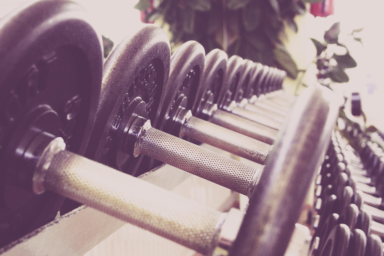 A row of dumbbells in close up, representing the process of developing your mental abilities the way you would work out at the gym.