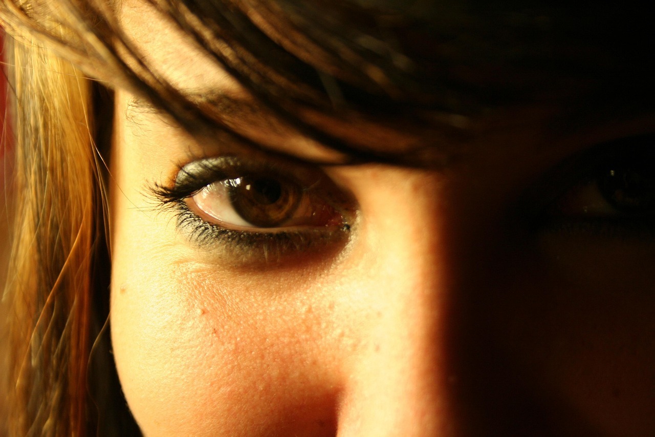 Close up of a woman's face, centered on the right eye.